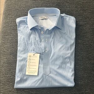 NWT Collars & Co Mens Dress Collar Polo Shirt S Blue Print Golf Athleisure